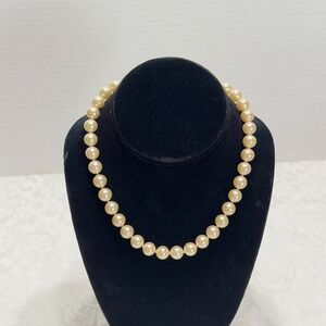 Vintage Faux Pearl Beaded Necklace Knotted Cream Sterling Silver Clasp Chocker